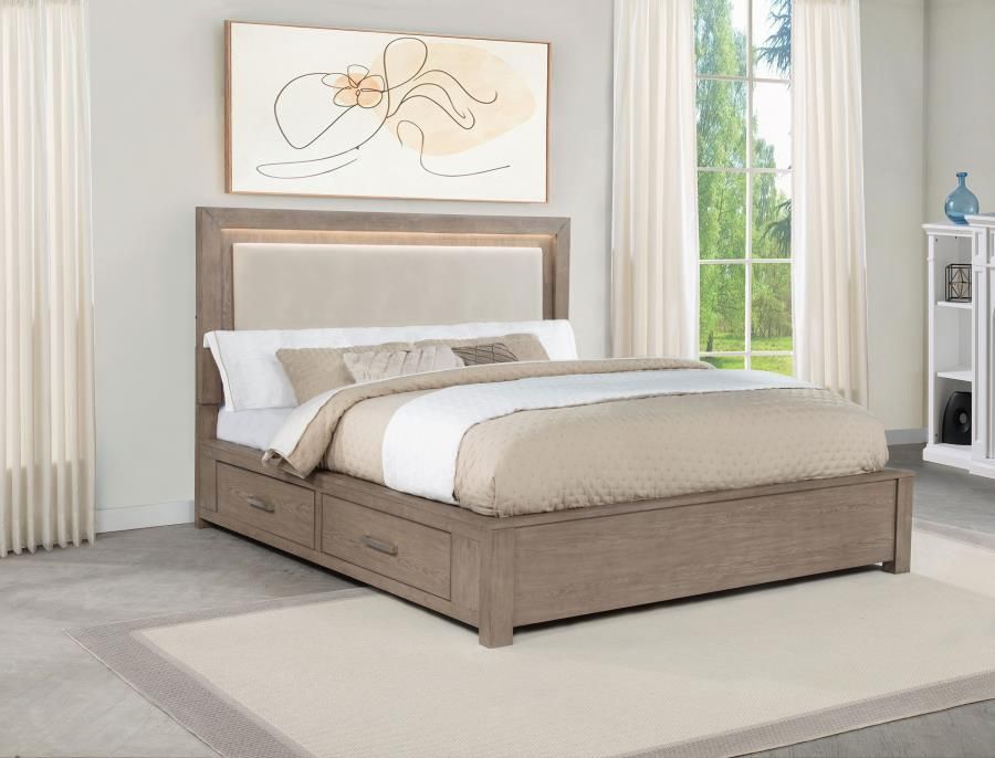 Kenora 56-inch LED Storage Bed Barley Brown, Size: Eastern King