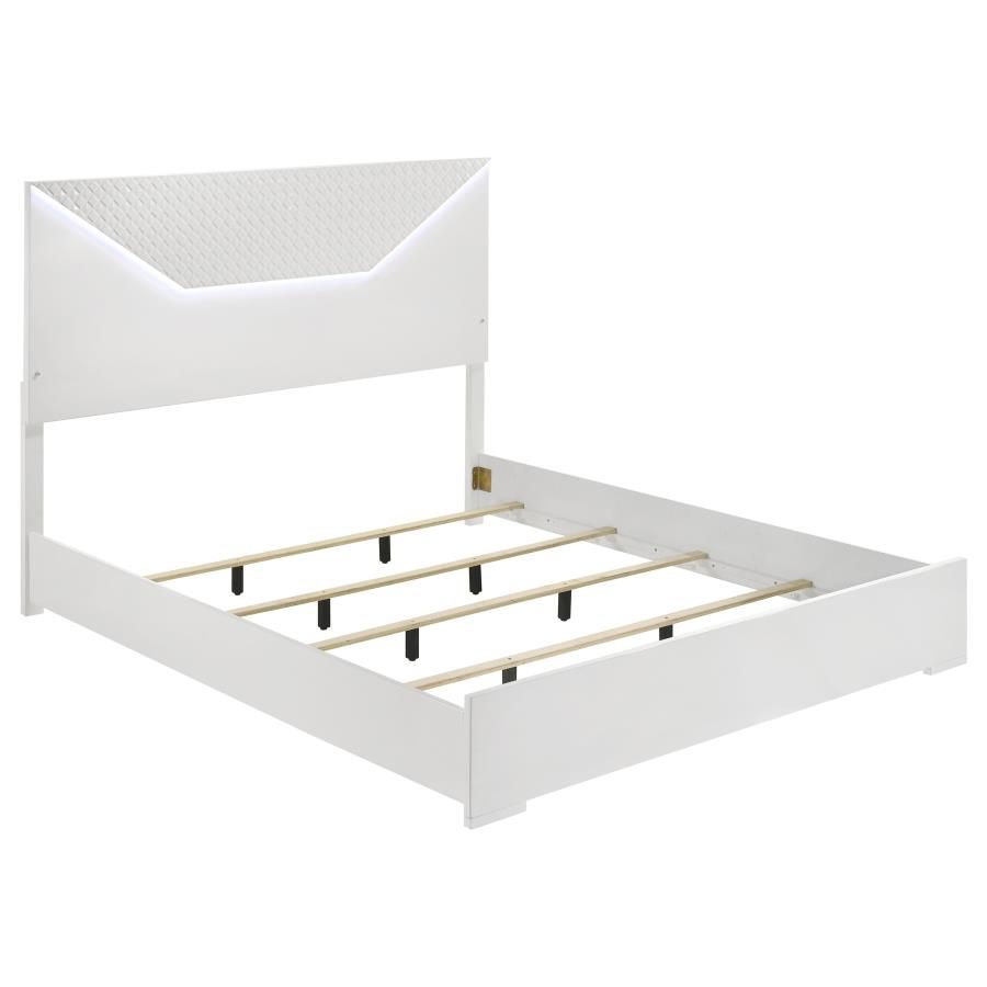 Ives Panel Bed LED Headboard White High Gloss, Size: Eastern King