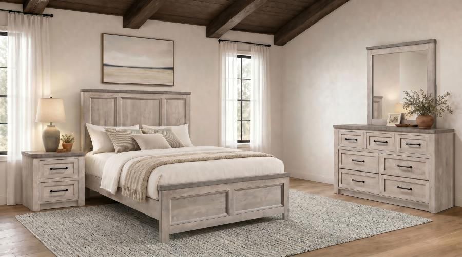 Nevado Panel Bedroom Set Grey and Weathered Taupe, Sets: 4-Piece, Size: Eastern King