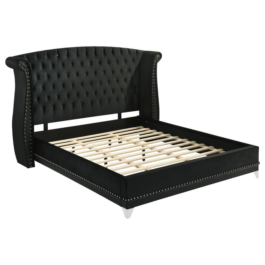 Barzini Upholstered Wingback Bed Black, Size: Eastern King