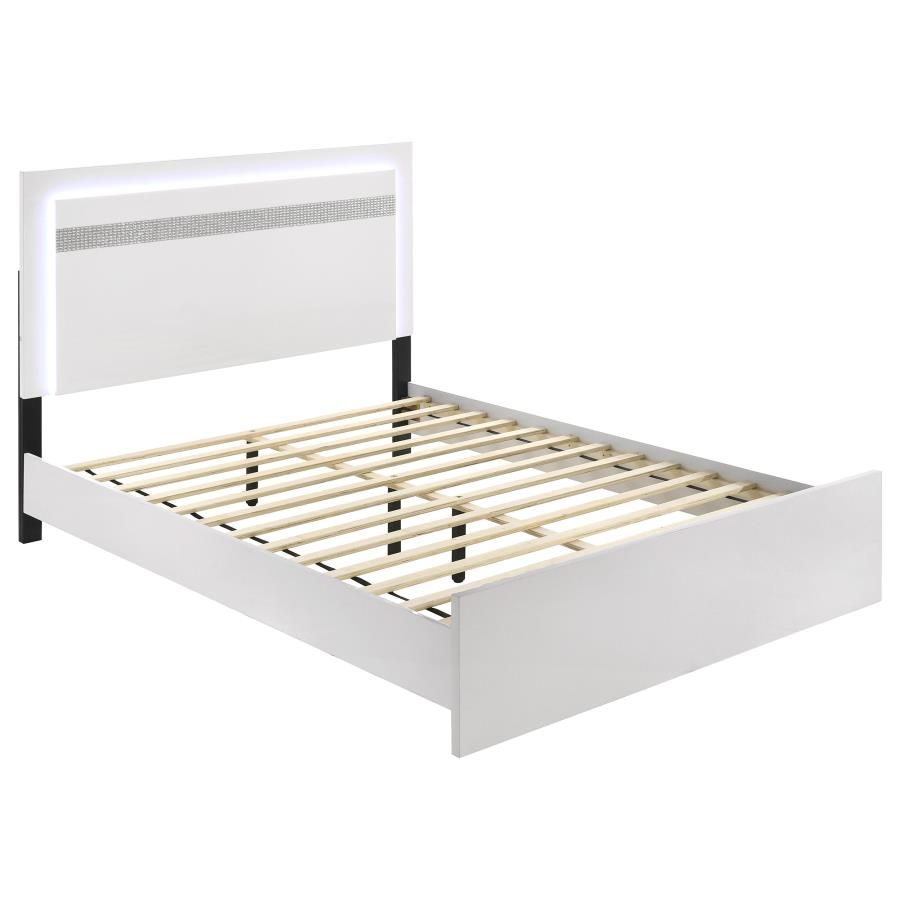 Viana Touch-Control LED Platform Bed White High Gloss, Size: Eastern King