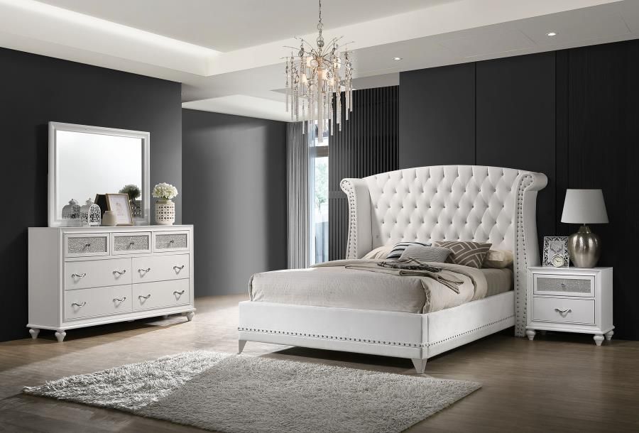 Barzini Bedroom Set White (300843), Sets: 4-Piece, Size: Eastern King