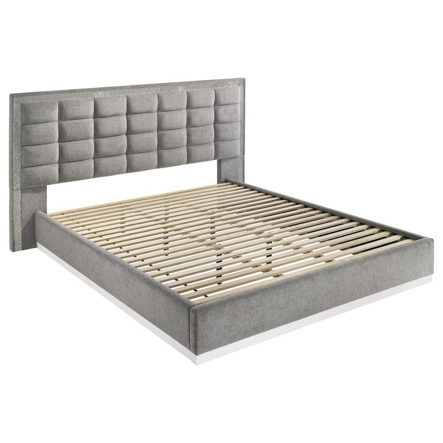 Viana Chenille Platform Bed Grey and White High Gloss, Size: Eastern King