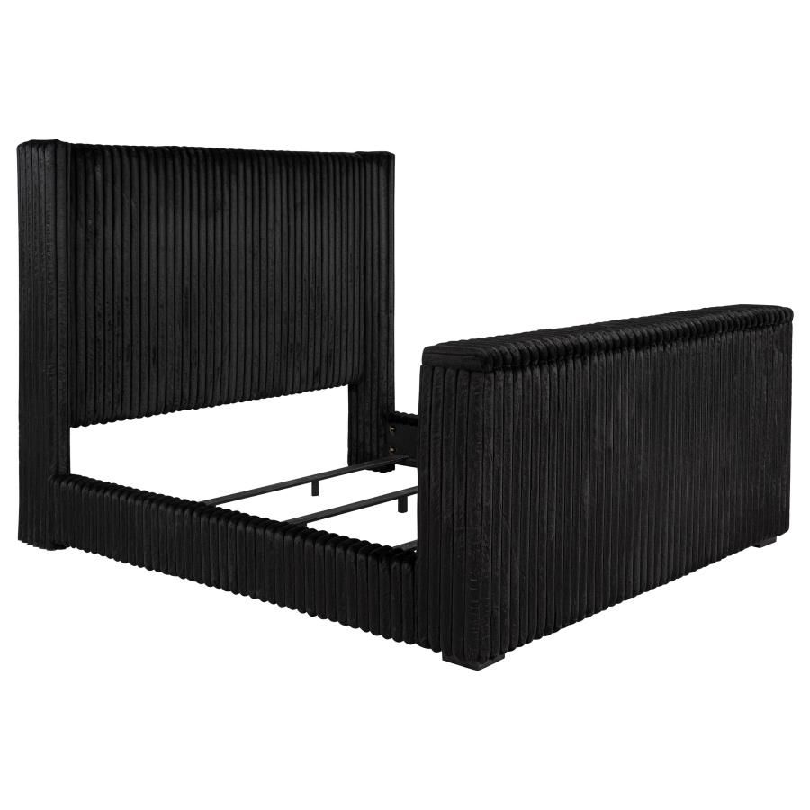 Centergrove Upholstered Wingback TV Bed Black, Size: Eastern King