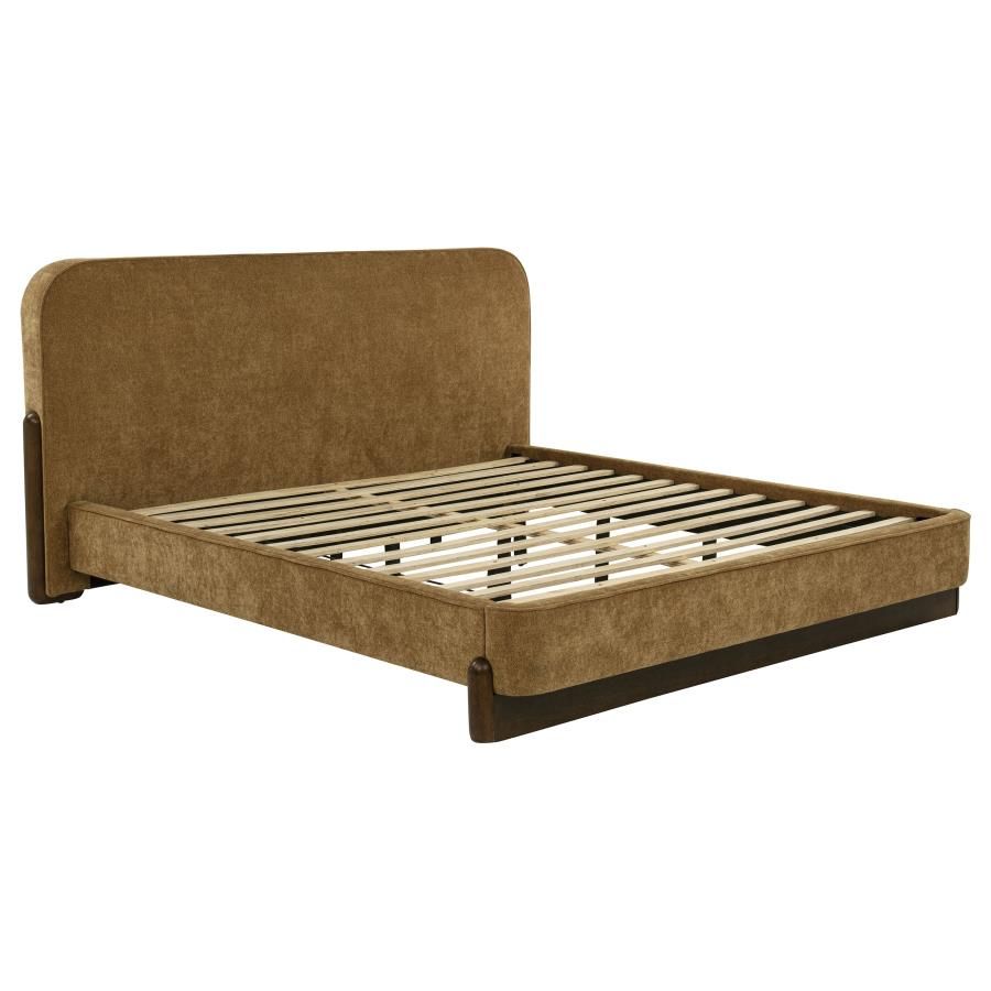 Baldacci Upholstered Platform Bed Curry and Walnut, Size: Eastern King