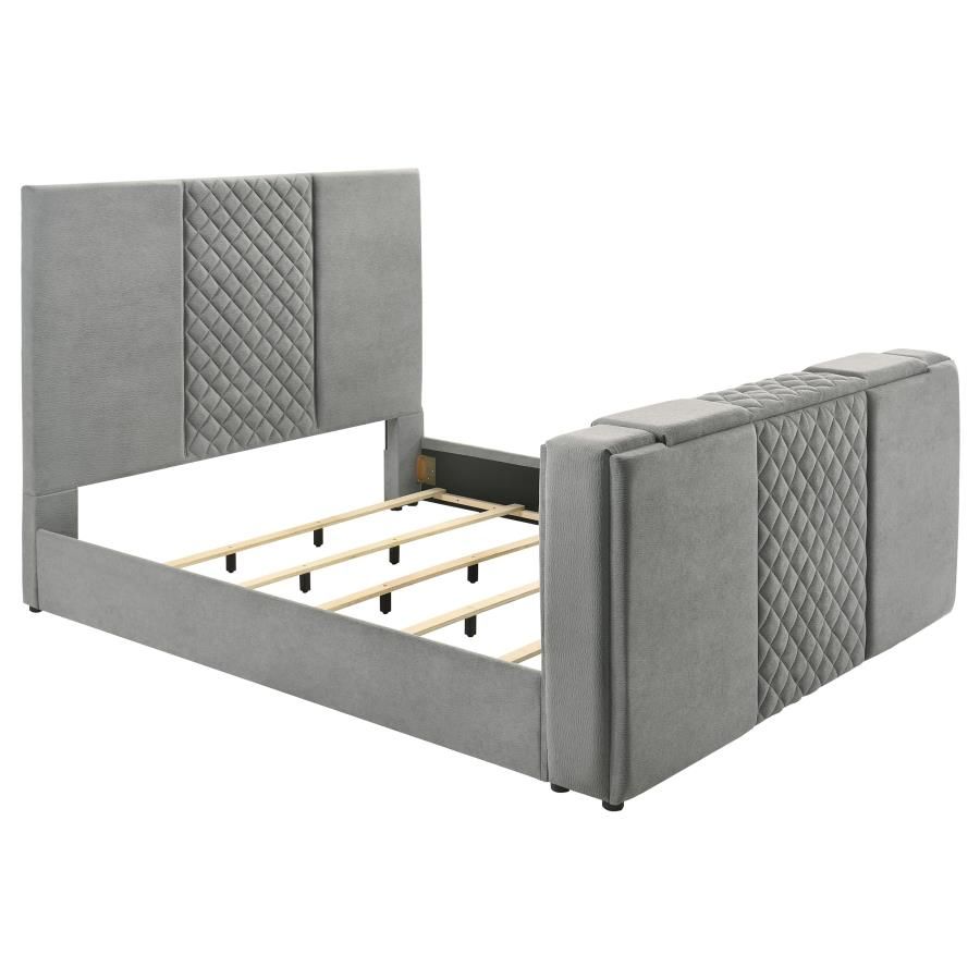 Tara 61-inch Upholstered Panel TV Bed Grey, Size: Eastern King