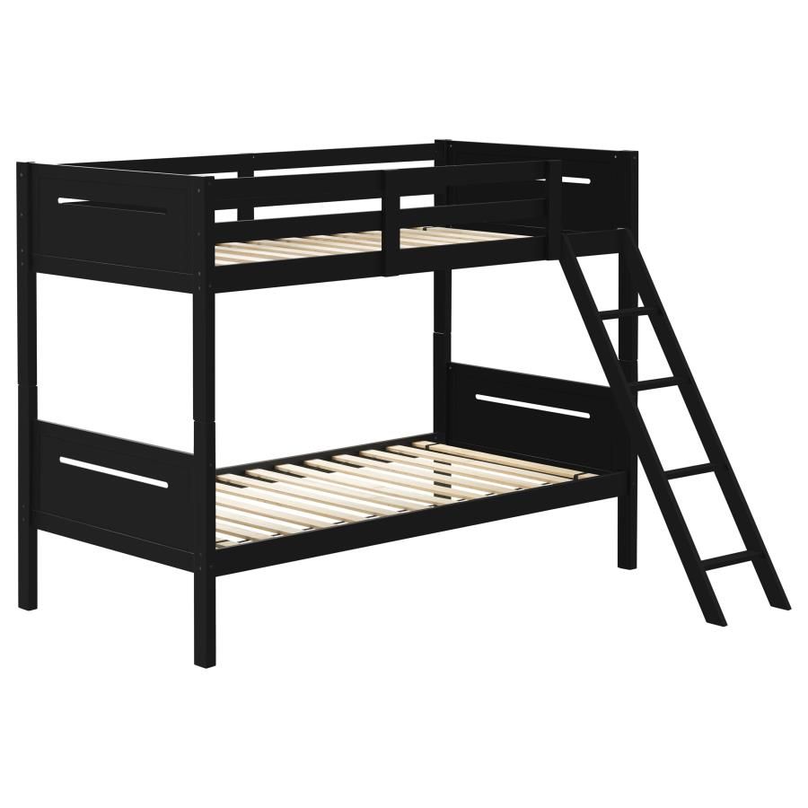 Littleton Wood Twin Over Twin Bunk Bed, Color: Black
