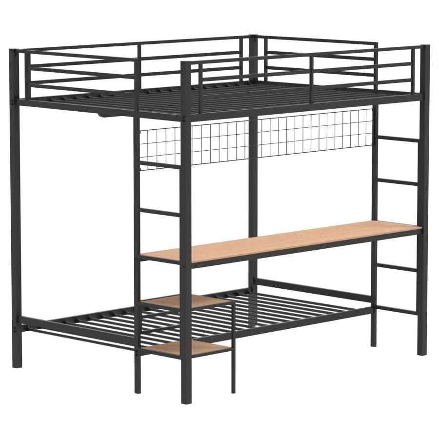 Bettoni Full-Over-Twin Workstation Bunk Bed Matte, Color: Black