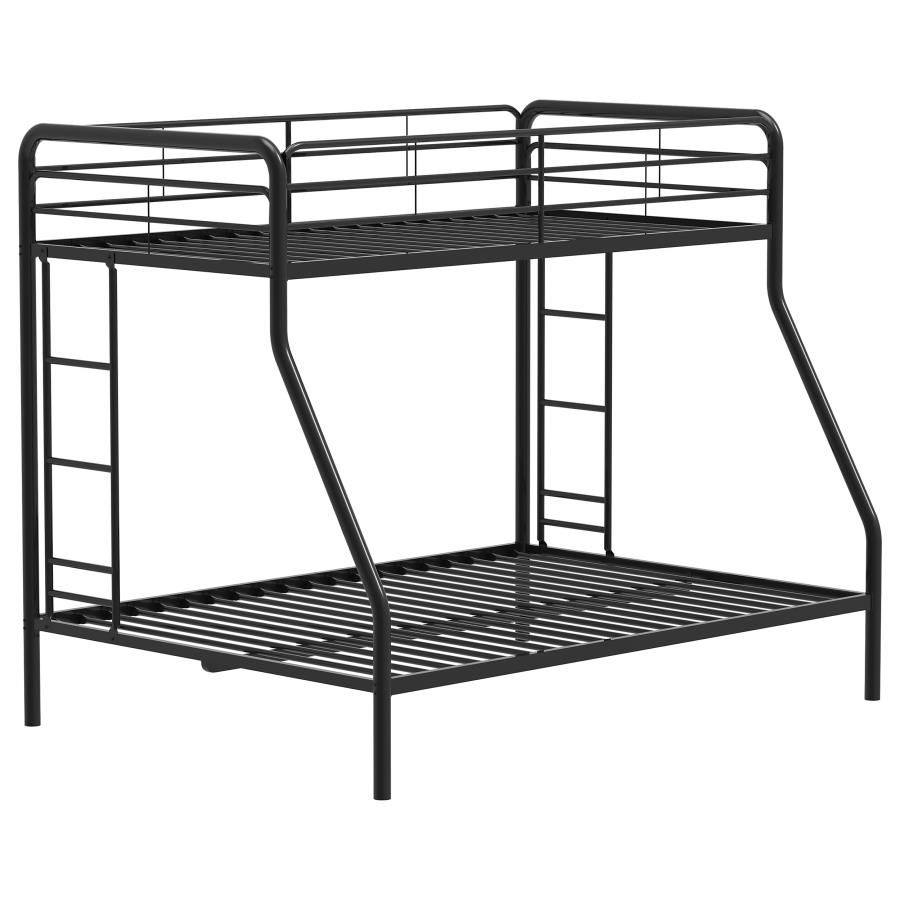 Carson Twin-Over-Full Steel Bunk Bed with Dual Ladders Glossy, Color: Black