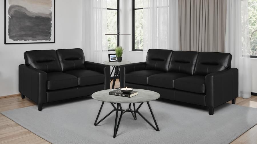 Scotland Faux Leather Upholstered Sofa Set Black, Sets: 2-Piece