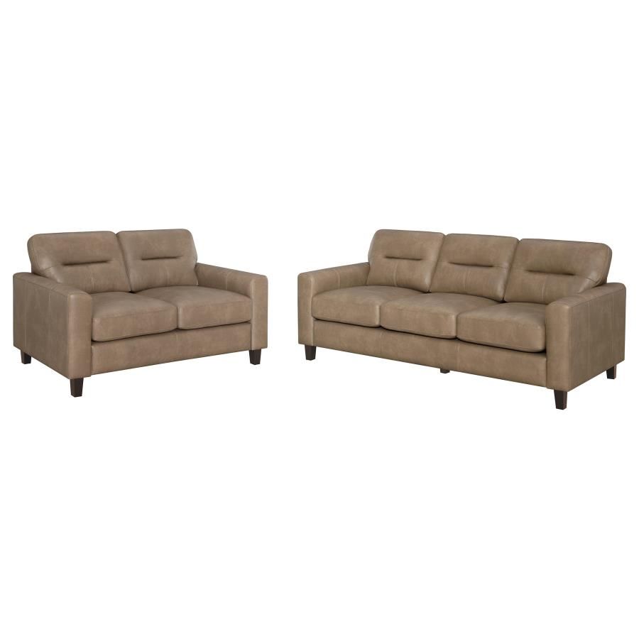 Scotland Faux Leather Upholstered Sofa Set Brown, Sets: 2-Piece