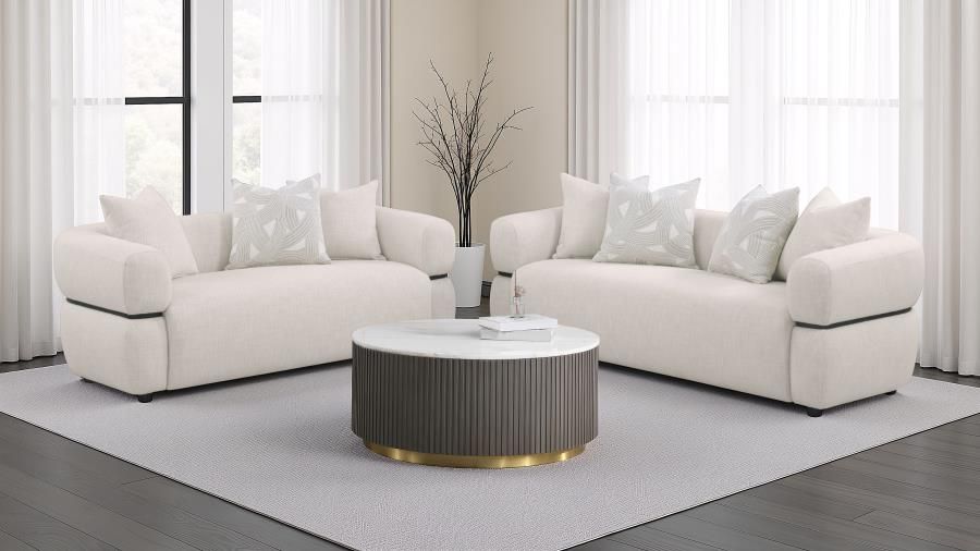 Jeanette Fabric Upholstered Round Arm Sofa Set Beige, Sets: 2-Piece