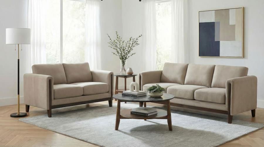 Islington Upholstered Panel Arm Sofa Set Taupe, Sets: 2-Piece