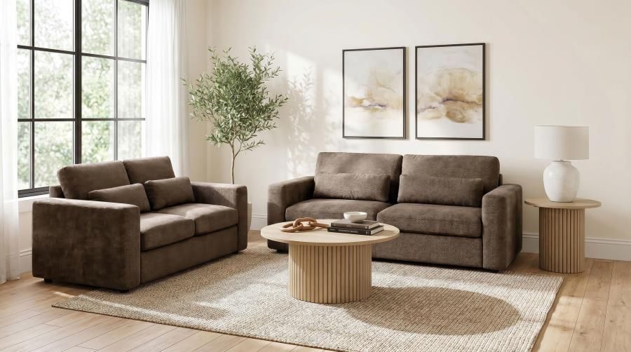 Amador Chenille Upholstered Track Arm Sofa Set Chocolate, Sets: 2-Piece