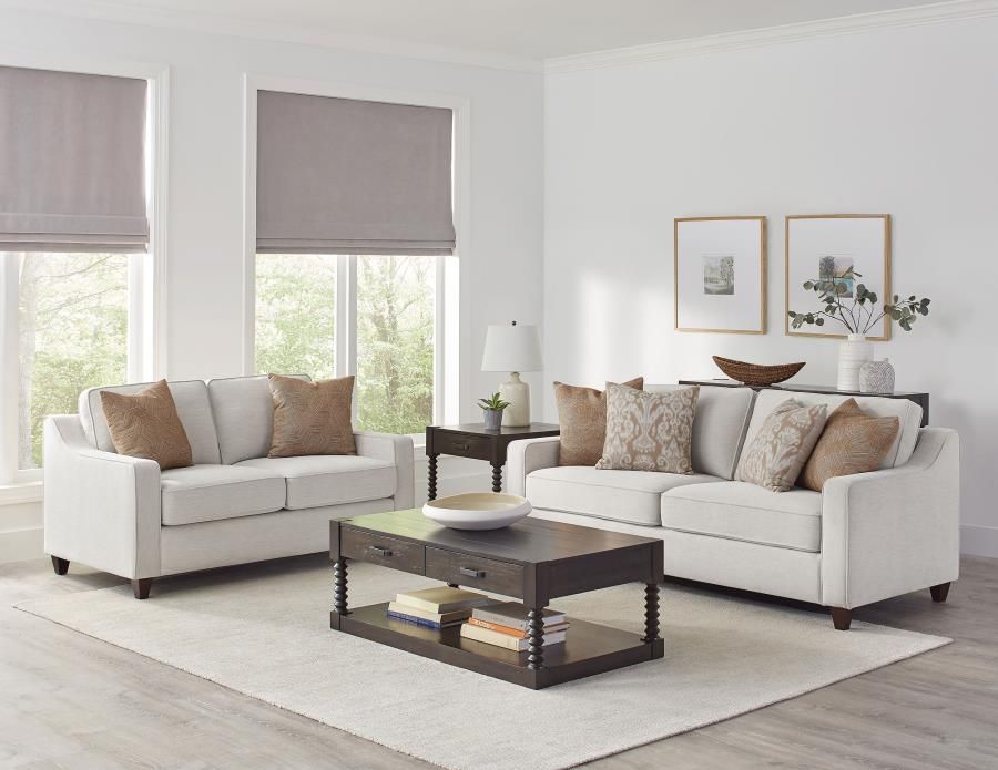 Christine Upholstered Sloped Arm Sofa Set Beige, Sets: 2-Piece