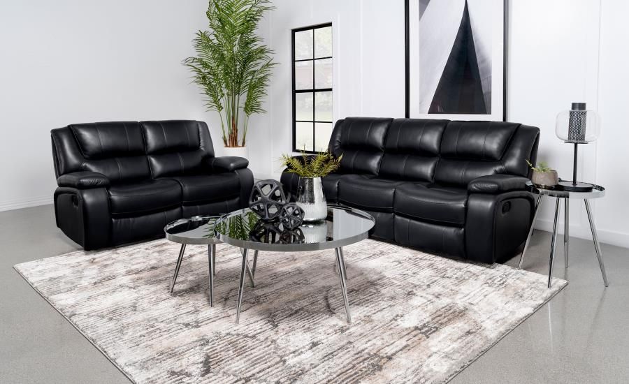 Camila Upholstered Reclining Sofa Set Black, Sets: 2-Piece