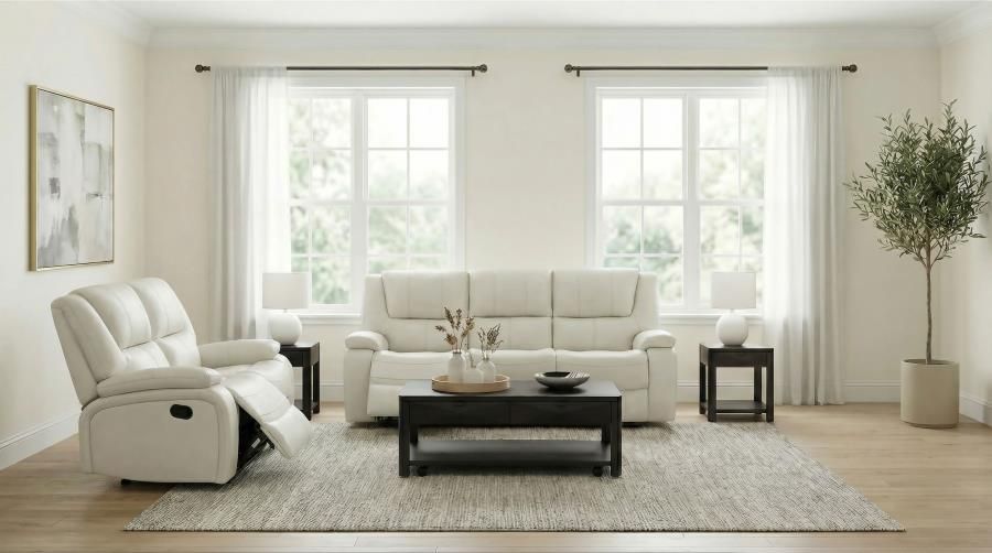 Camila Upholstered Reclining Sofa Set White, Sets: 2-Piece