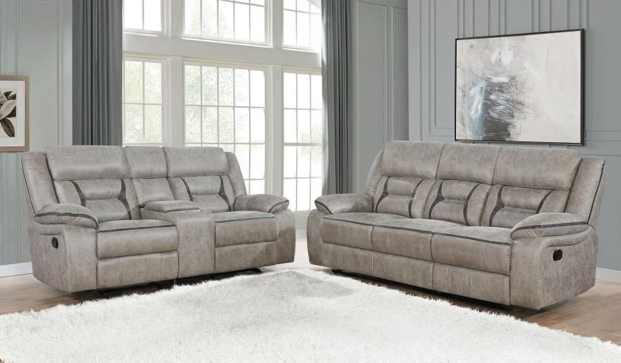 Greer Upholstered Reclining Sofa Set Taupe, Sets: 2-Piece