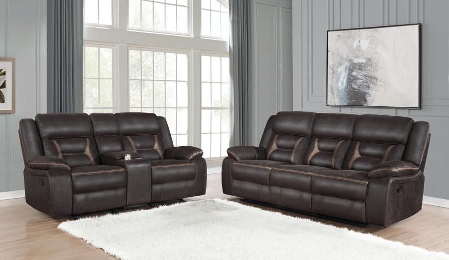 Greer Upholstered Reclining Sofa Set Brown, Sets: 2-Piece