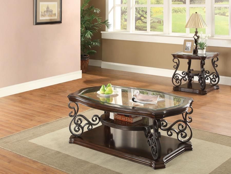 Laney Glass Top Coffee and End Table Set Dark Merlot, Sets: 2-Piece