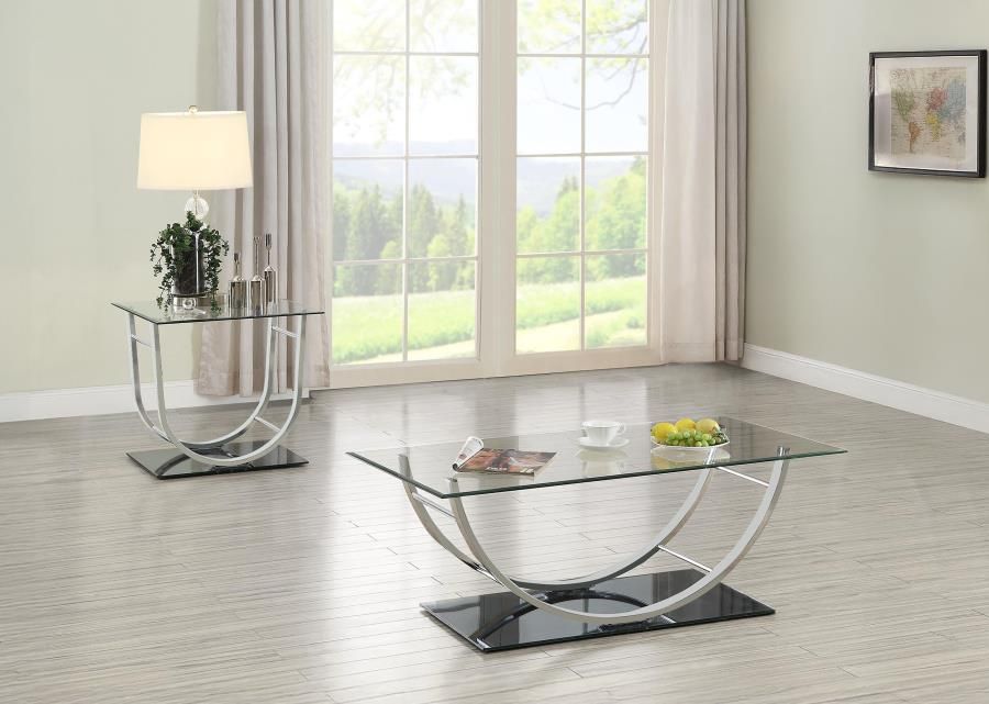 Danville Glass Top Coffee and End Table Set Chrome, Sets: 2-Piece