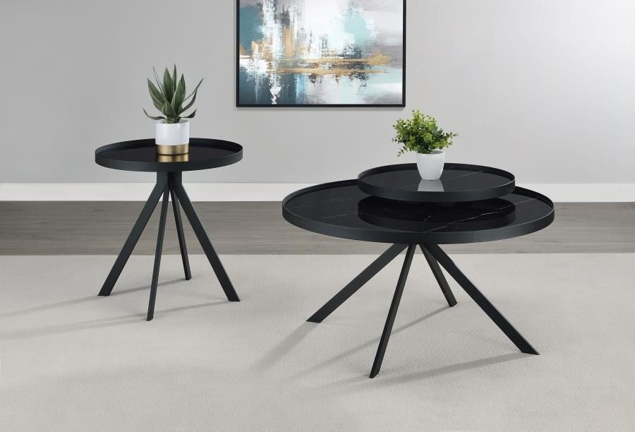 Briggs Round Coffee and End Table Set Black, Sets: 2-Piece
