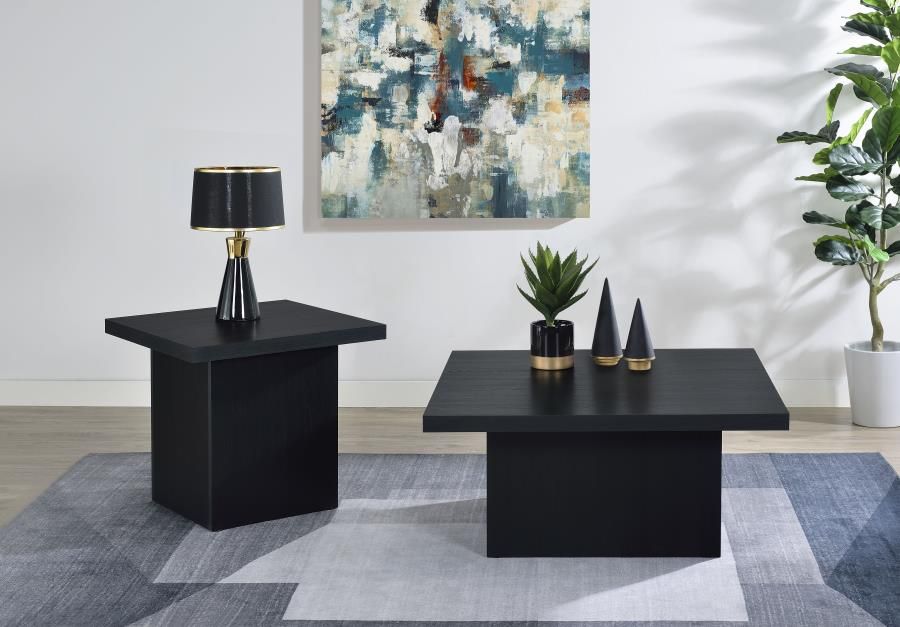 Devar Square Cocktail Coffee End Table Set Black, Sets: 2-Piece
