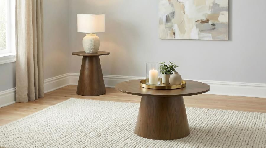 Franklin Round Pedestal Coffee Table Set Dark Brown, Sets: 2-Piece