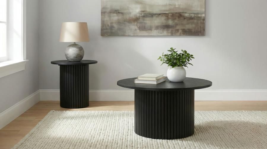 Hamlyn Round Fluted Coffee and End Table Set Black, Sets: 2-Piece