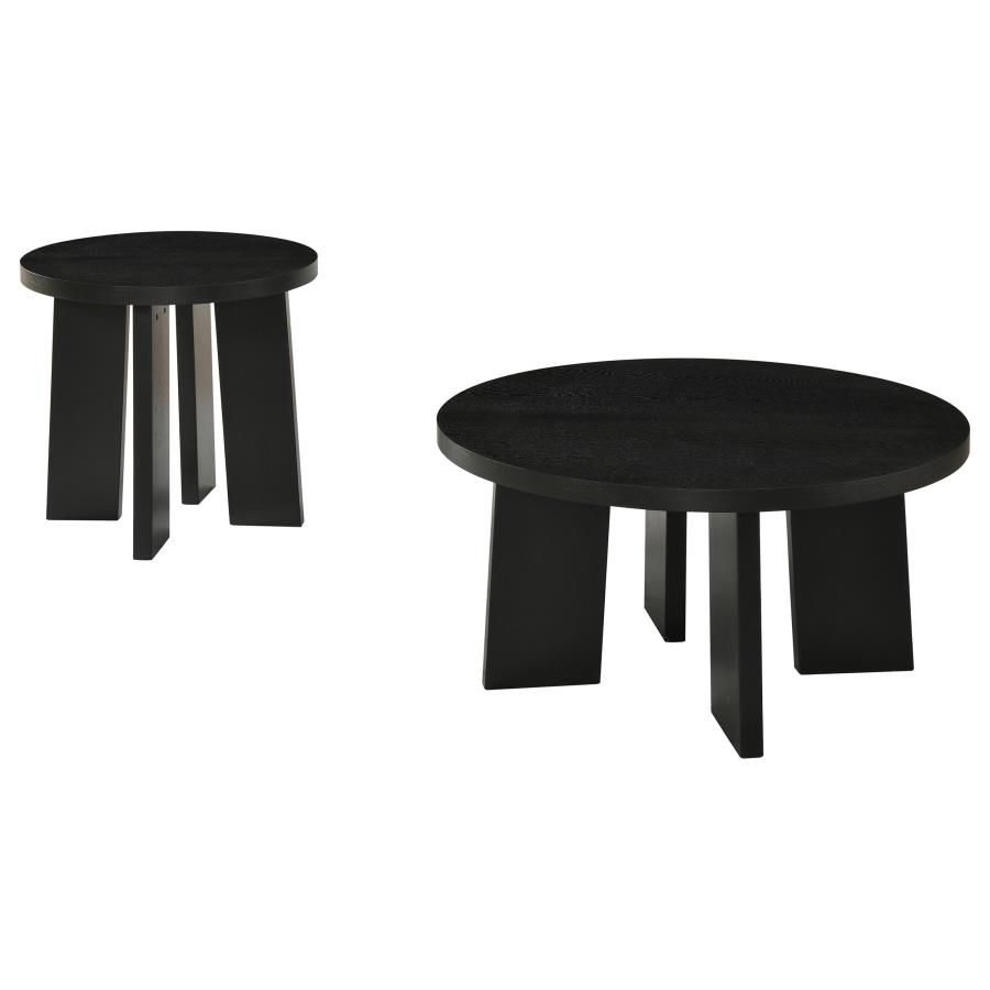 Strouse Round Coffee and End Table Set in Black, Sets: 2-Piece