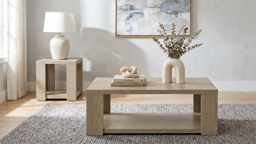 Pavone Transitional Coffee and End Table Set with Shelves Latte, Sets: 2-Piece