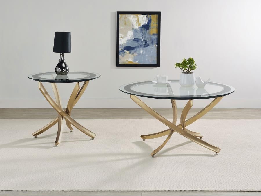 Brooke Round Coffee and End Table Set Rose Brass, Sets: 2-Piece