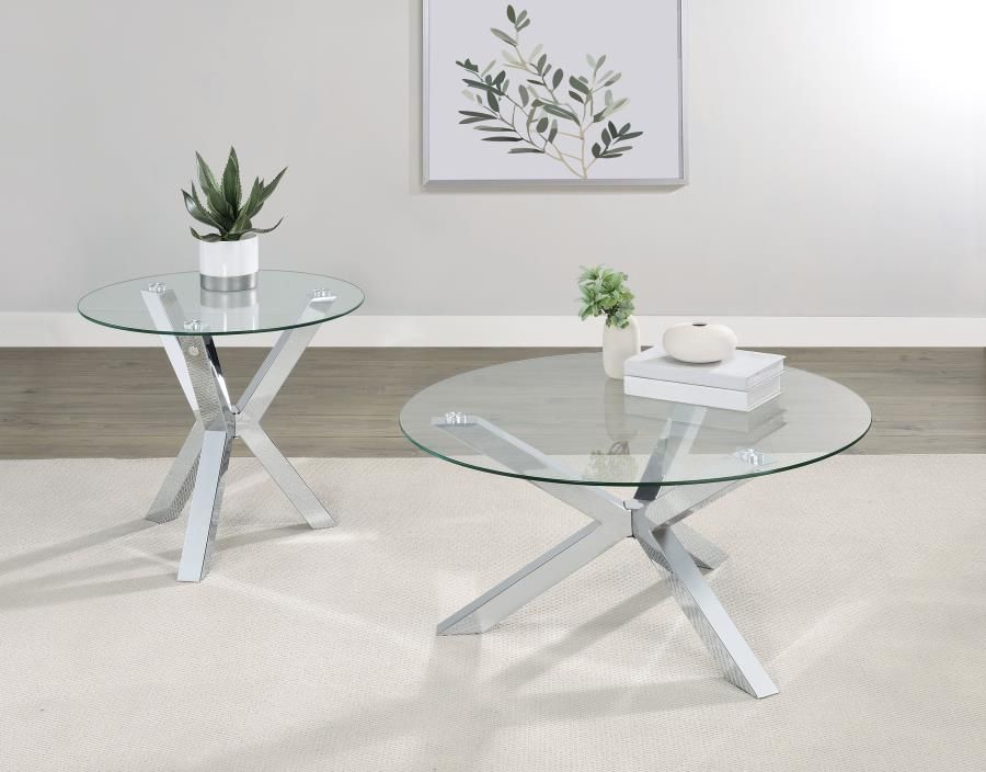 Kenzie Round Coffee and End Table Set Chrome, Sets: 2-Piece