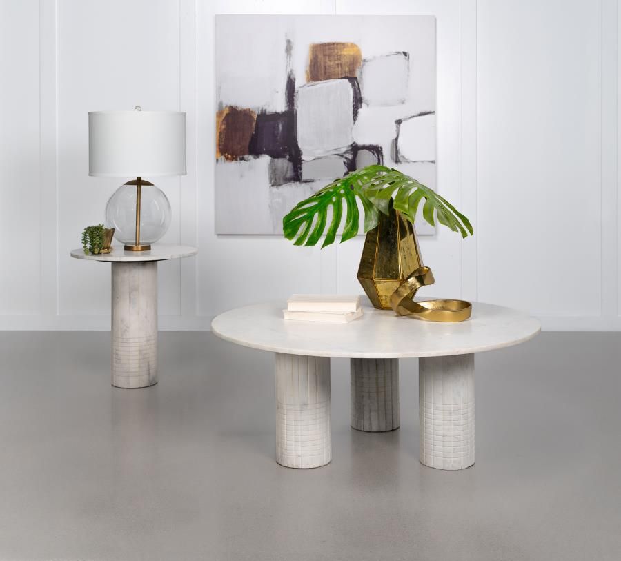Astoria Marble Coffee and End Table Set White, Sets: 2-Piece