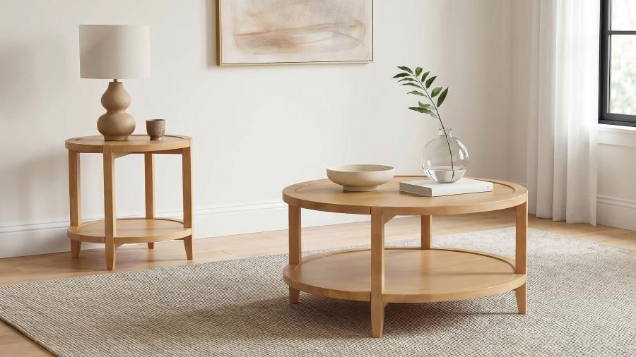 Camillo Round Coffee and End Table Set Maple, Sets: 2-Piece