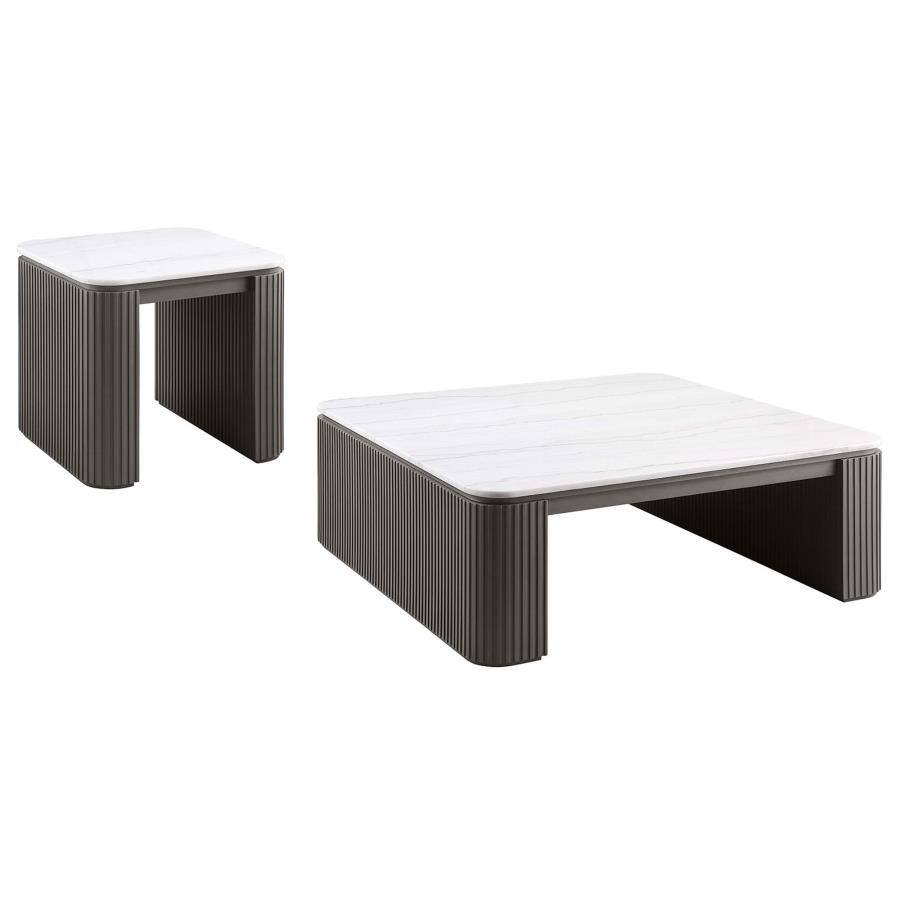 Lior Square Marble Top Coffee and End Table Set Charcoal, Sets: 2-Piece