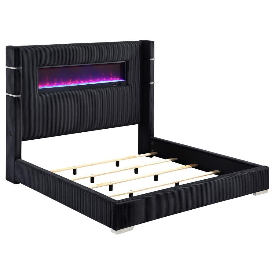 Tisdall Upholstered Flame Visualizer Bed Black, Size: Eastern King