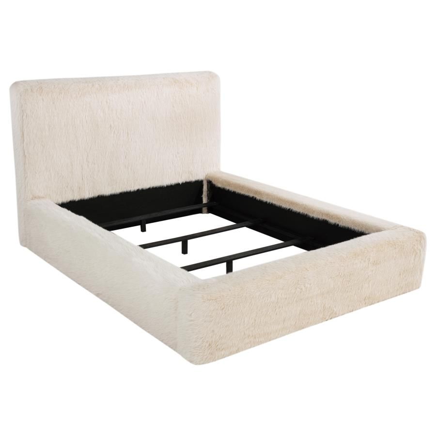 Rebecca Faux Fur Upholstered Bed Cream, Size: Eastern King