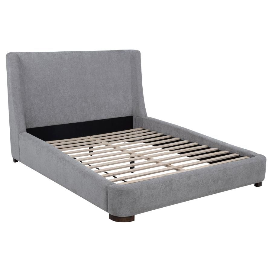 Rennes Upholstered Wingback Platform Bed Grey, Size: Eastern King
