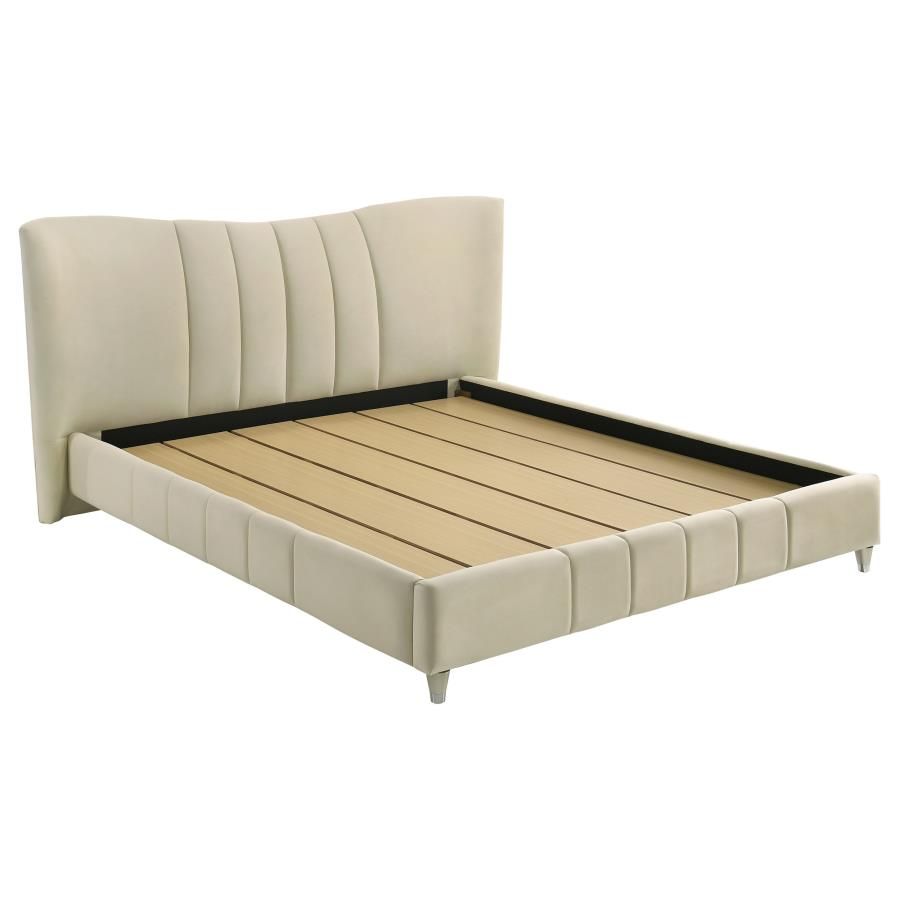 Evelyn Upholstered Panel Platform Bed Ivory, Size: Eastern King