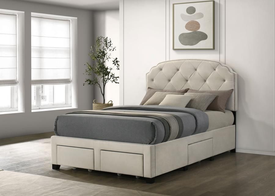 Marianna 4-drawer Upholstered Storage Bed Cream, Size: Full