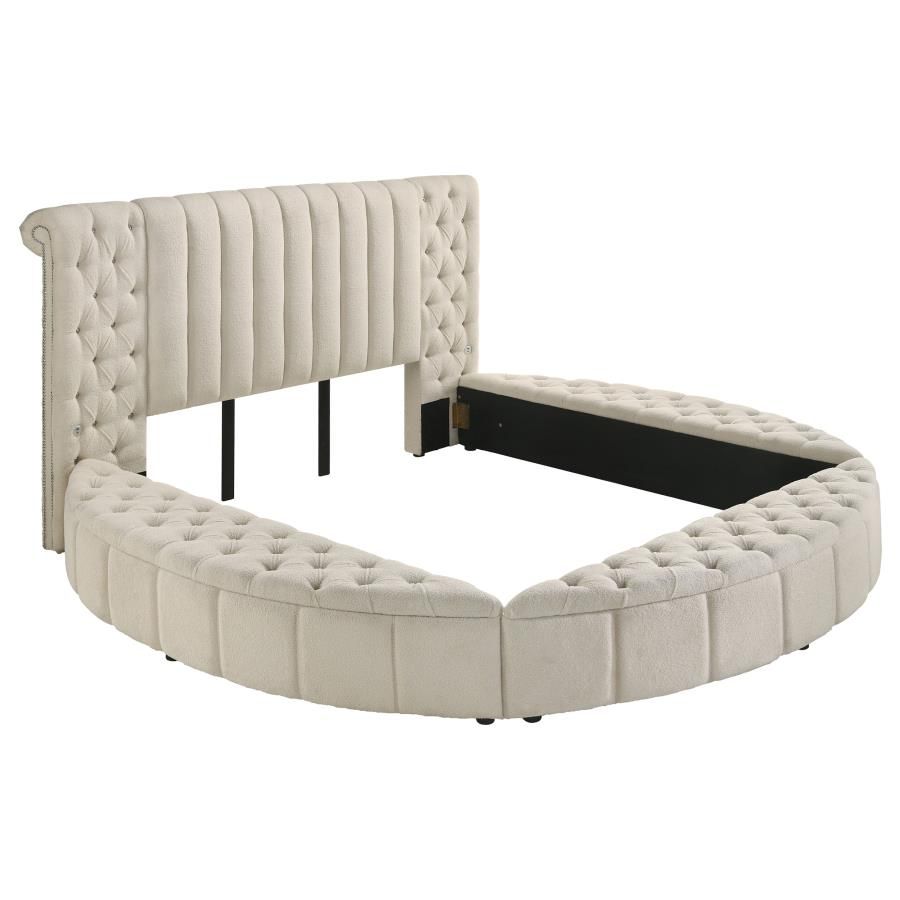 Sonya Upholstered Round Storage Bed Ivory, Size: Eastern King