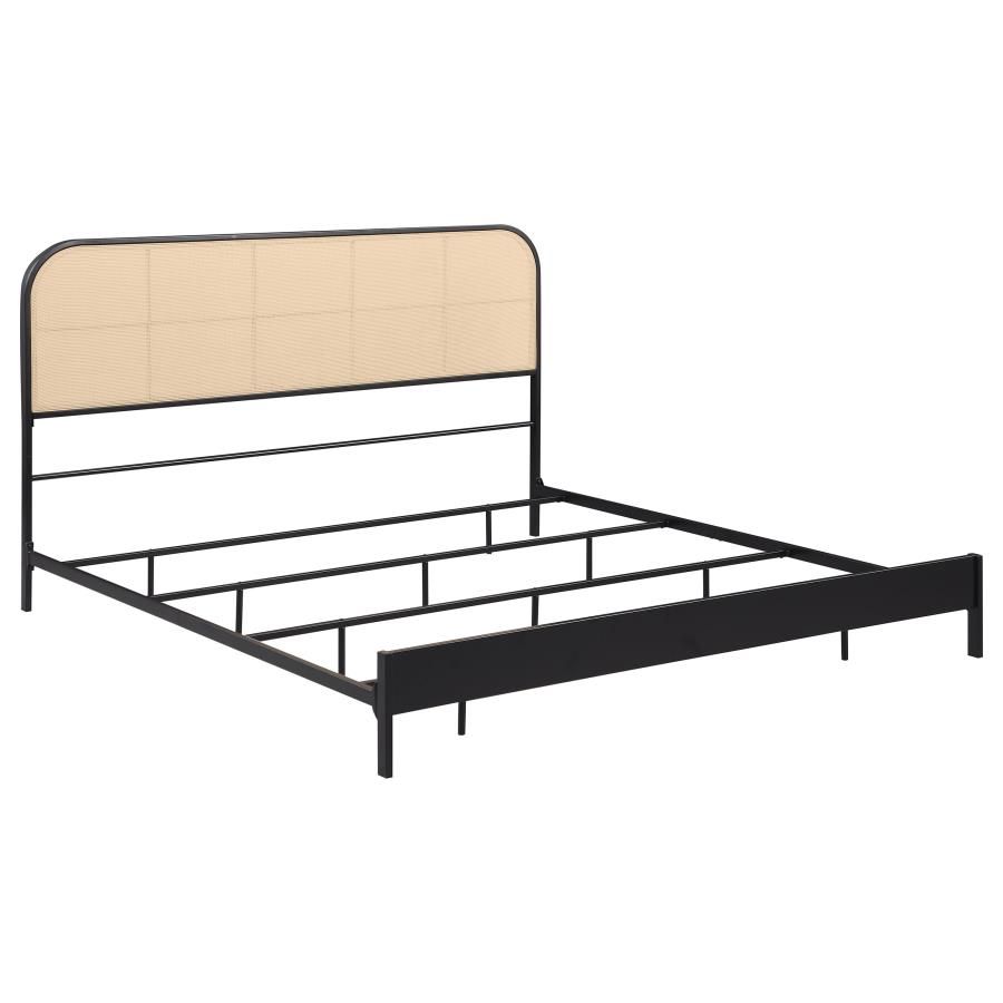Amherst Radio Weave Rattan Metal Bed Black, Size: Eastern King