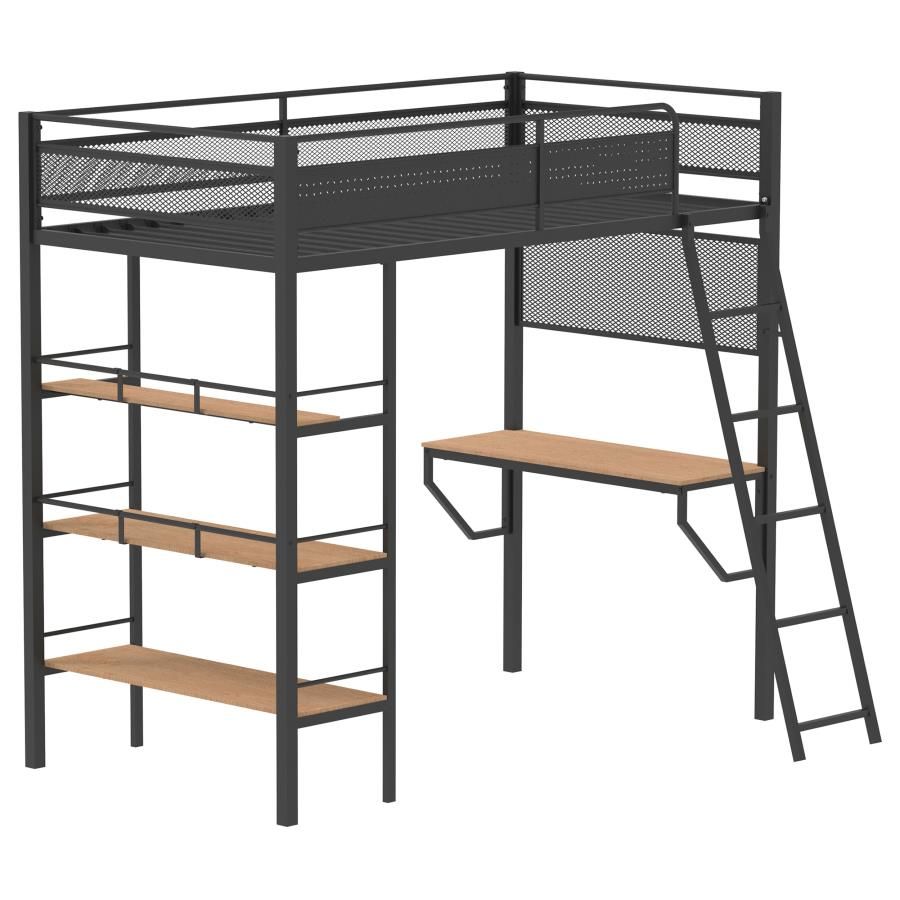 Campus Metal Twin Workstation Loft Bed with Desk Matte, Color: Black