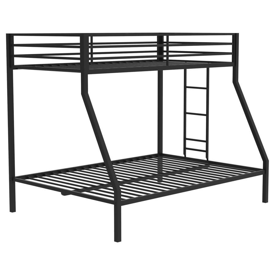 Alevera Twin-Over-Full Steel Bunk Bed with Ladder Matte, Color: Black