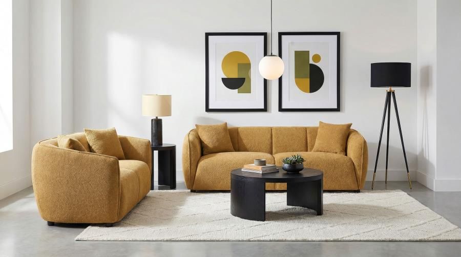Aleisha Fabric Upholstered Sofa Set Mustard Yellow