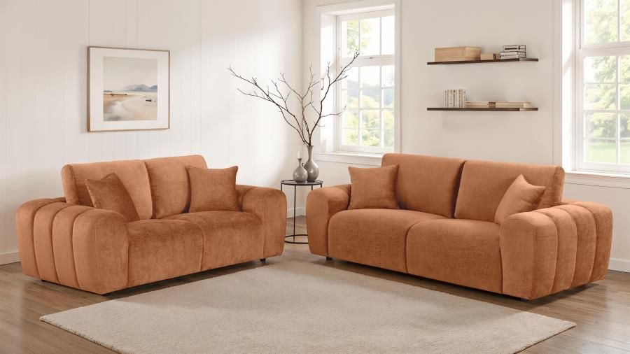 Burnett Chenille Upholstered Sofa Set Burnt Orange, Sets: 2-Piece