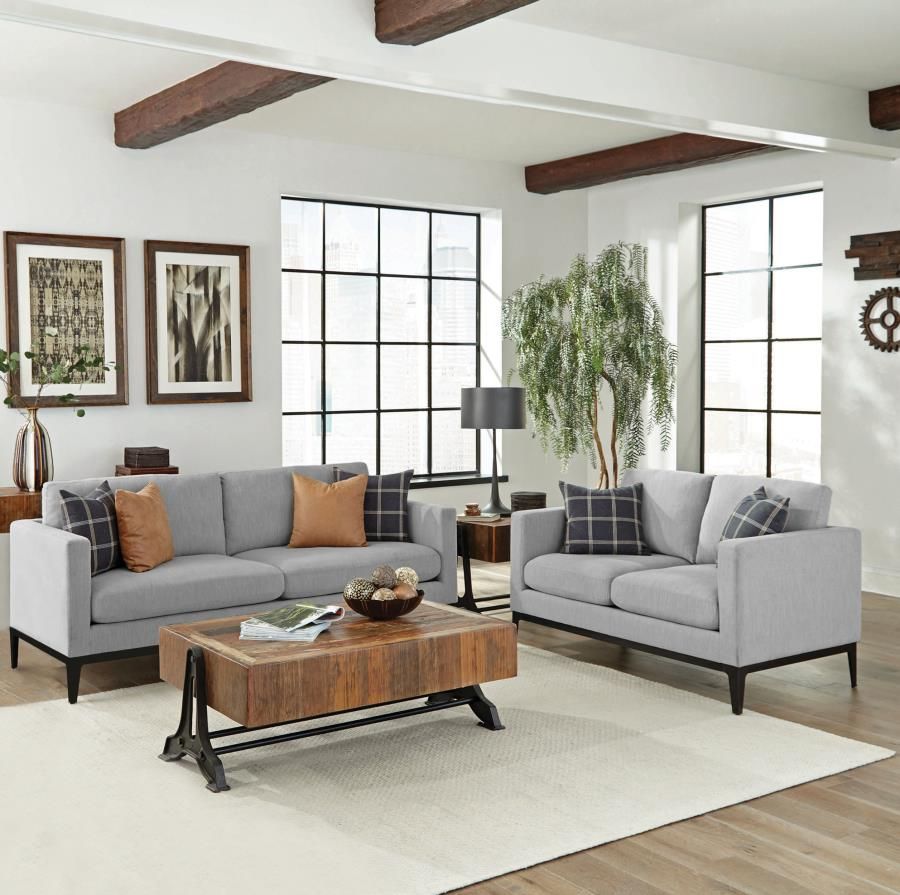 Apperson Upholstered Track Arm Sofa Set Light Grey, Sets: 2-Piece
