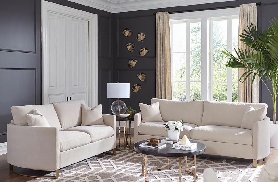 Corliss Upholstered Arched Arm Sofa Set Beige, Sets: 2-Piece