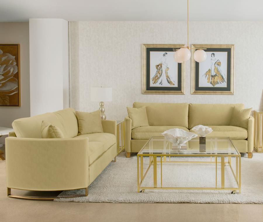 Corliss Velvet Upholstered Sofa Set Camel, Sets: 2-Piece